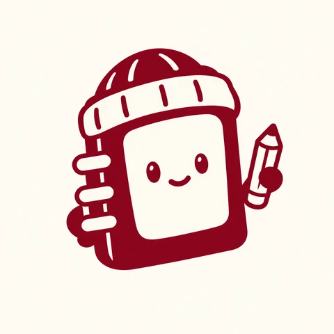 A notebook mascot wearing a beanie
